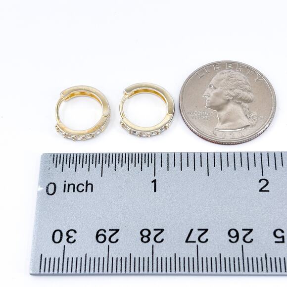 Cubic Zirconia Hoop Earrings | Vintage Gold Tone Sterling Silver 925 - Picture 9 of 9